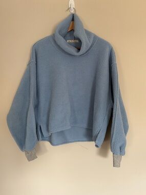 Free People We The Free Elk Mountain “Rainy Season” Pullover Blue Fuzzy Sweater